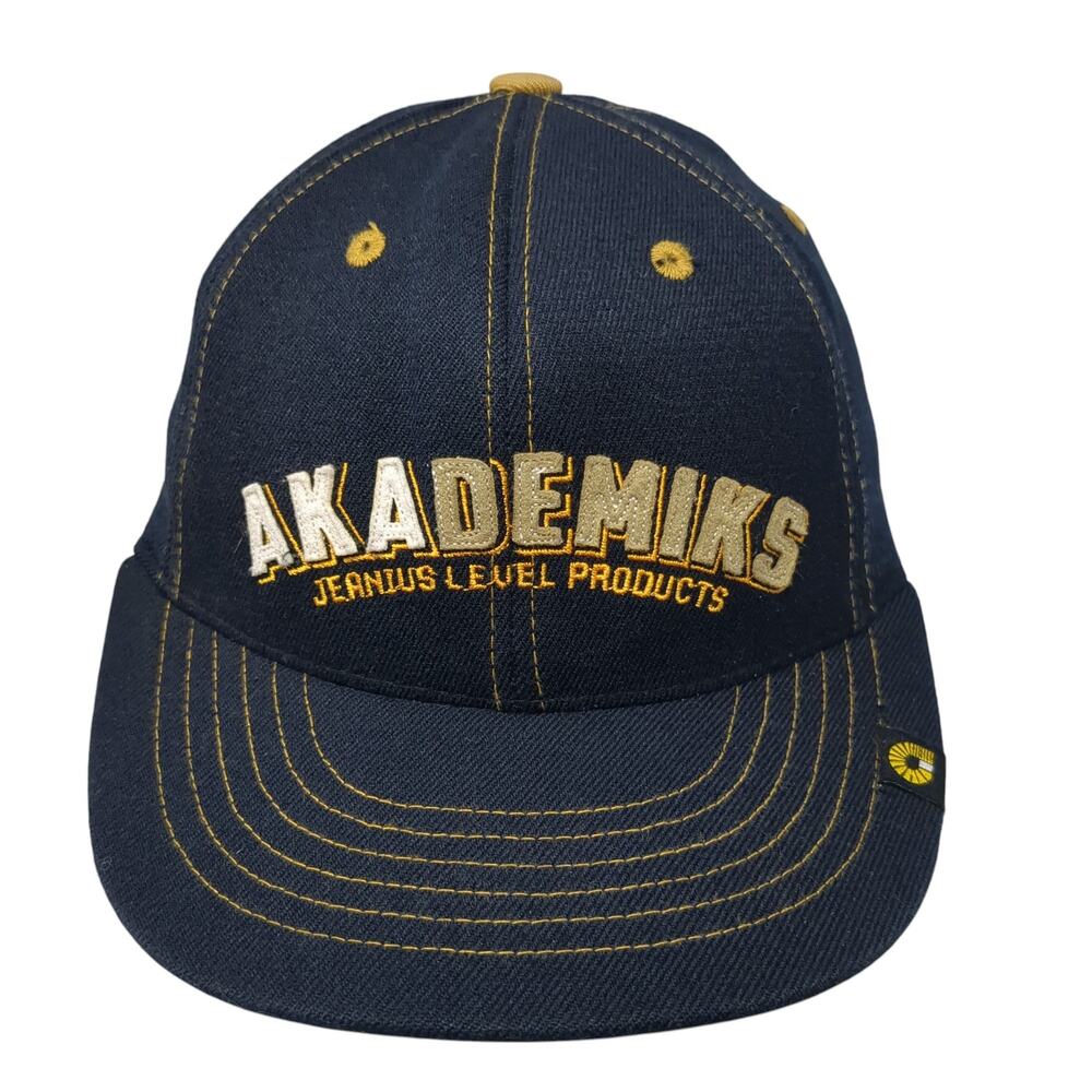 Akademiks Jeanius Level Products Fitted Baseball Cap Blue Medium Embroidered